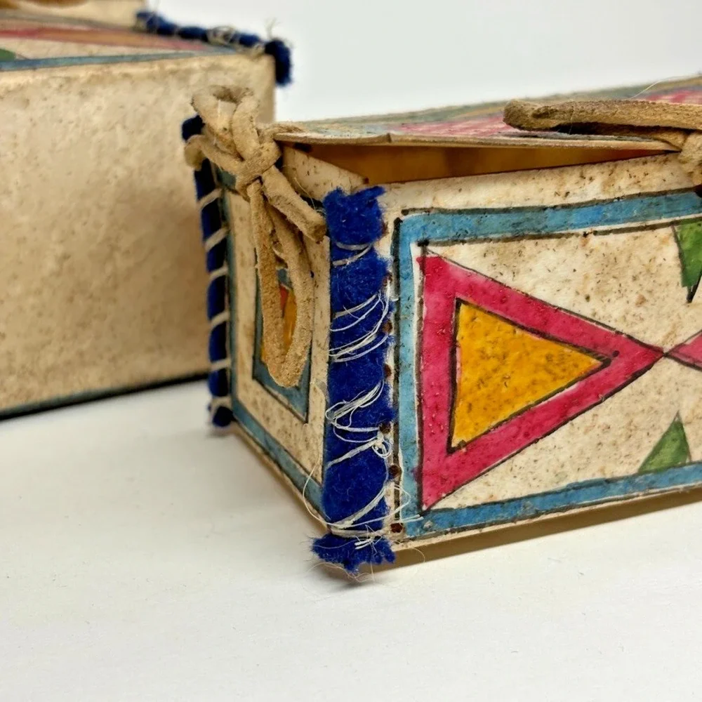 Mid 1900s‎ (2) HandPainted Toy Doll Parfleche Trunks Trinket Boxes Sioux Indian
